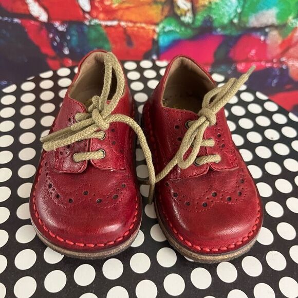 Eureka Red Leather Saddle Shoes Lace Up Size 19 US Size 3 - Picture 2 of 6